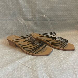 St. Agni Ines Square Toe Black Leather Strappy Mule Sandals 41